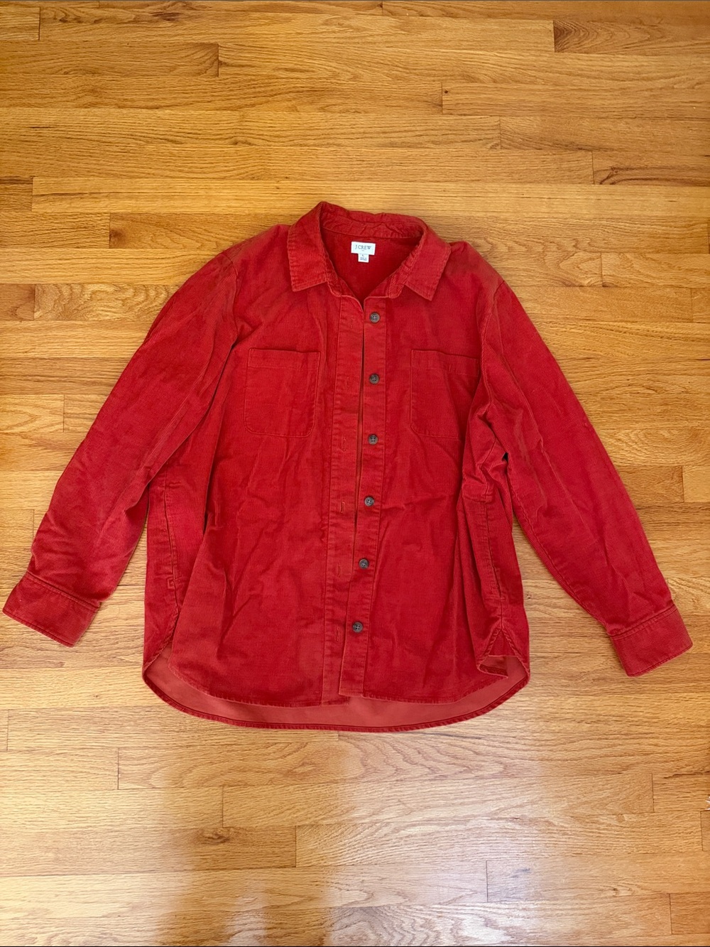 Crimson/Orangey Corduroy Button-Up Shirt Jacket